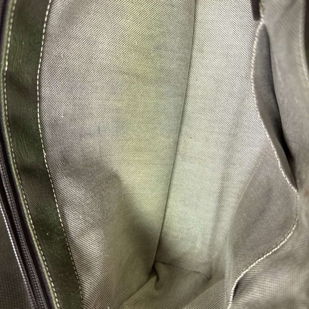 Dooney and Burke Signature Canvas Tote Bag Green Brown Leather Trim Silver - Picture 14 of 14